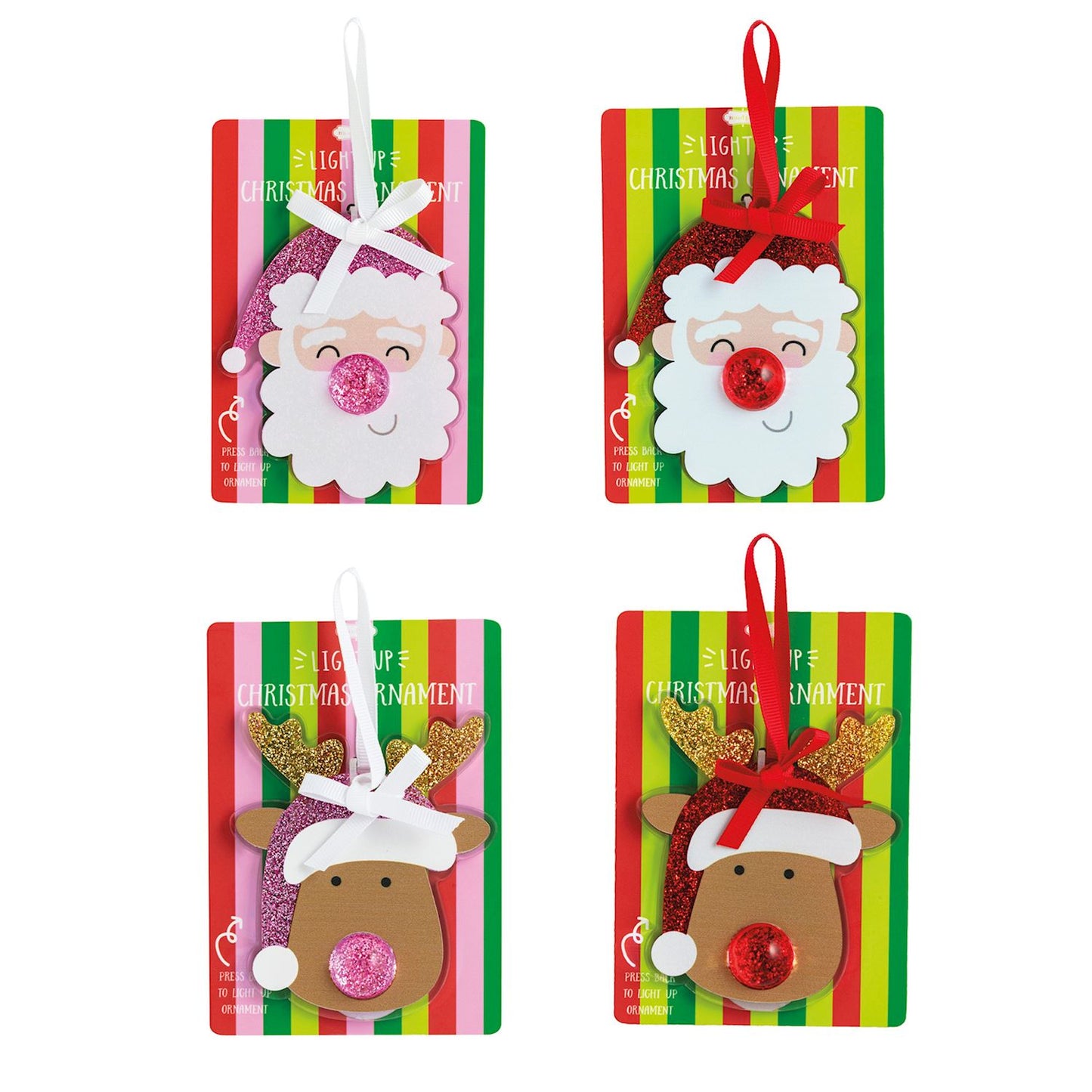 Light-Up Santa & Reindeer Ornaments