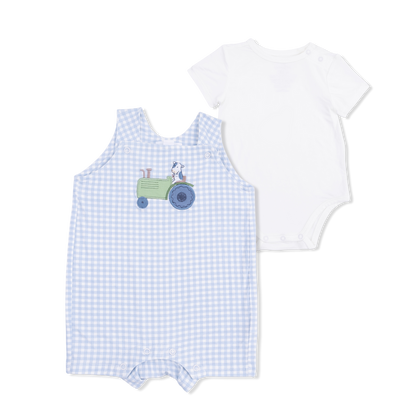 Overall Shortie with Short Sleeve Bodysuit -Cute Farm Animals Applique