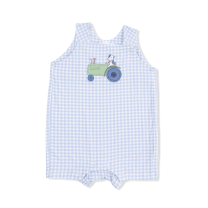 Overall Shortie with Short Sleeve Bodysuit -Cute Farm Animals Applique