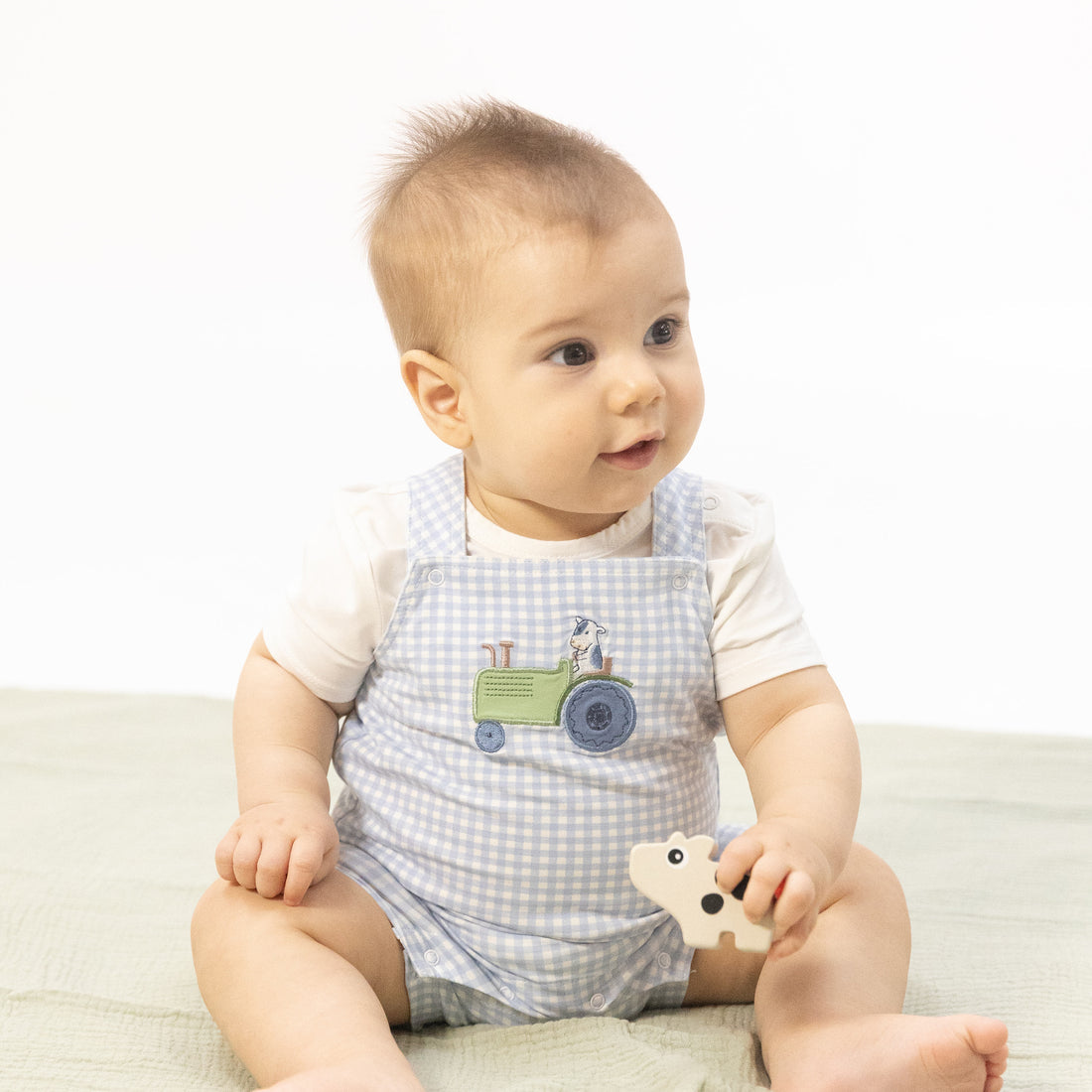 Overall Shortie with Short Sleeve Bodysuit -Cute Farm Animals Applique