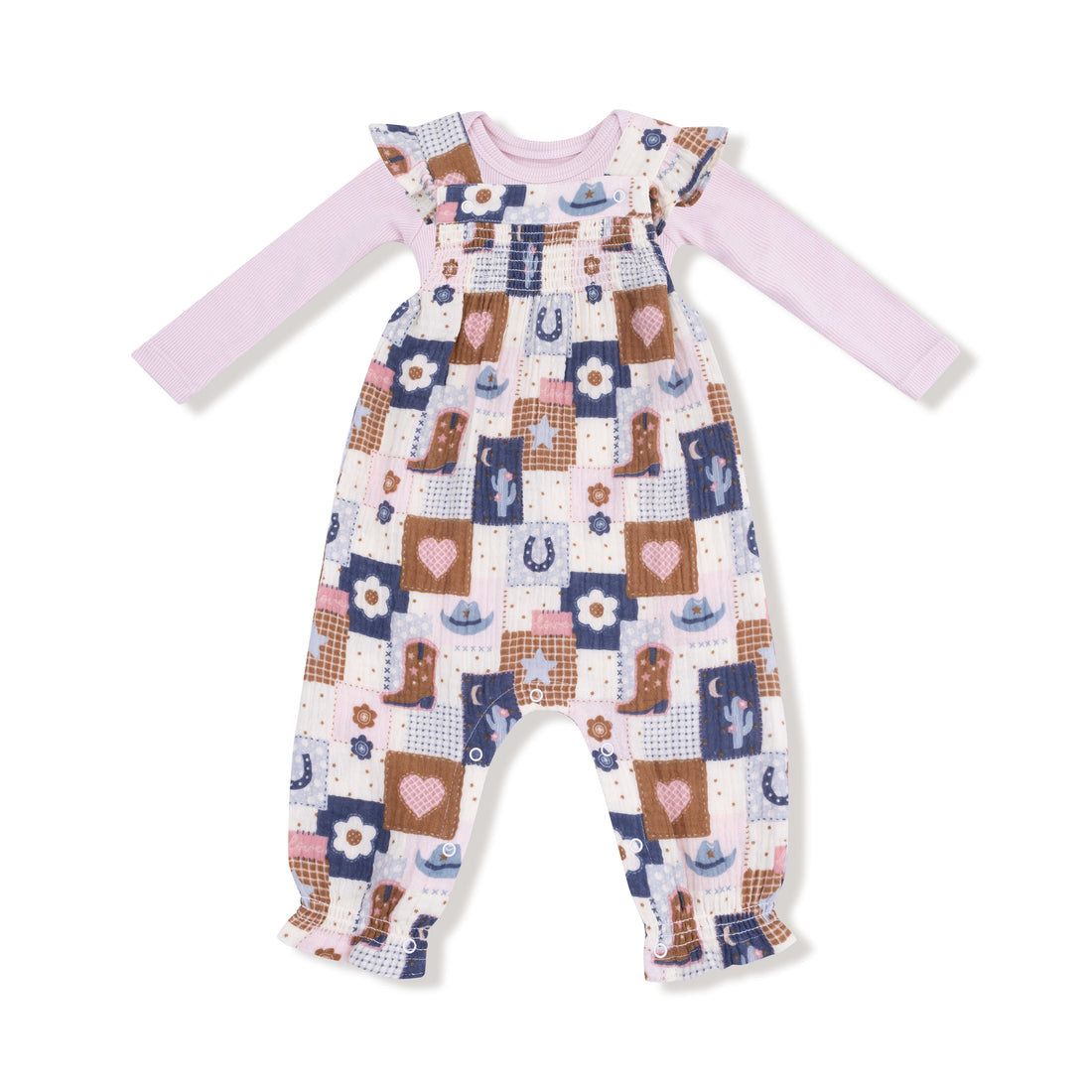 Smocked Overall Set - Patchwork Cowgirl