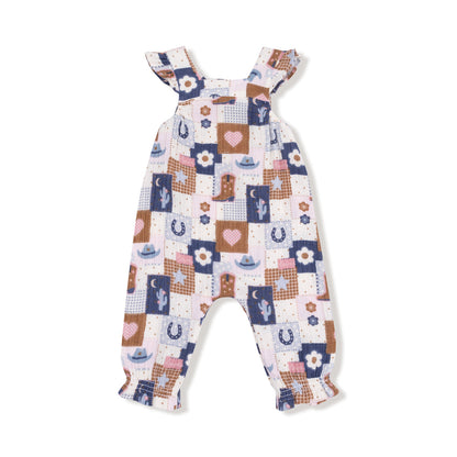 Smocked Overall Set - Patchwork Cowgirl