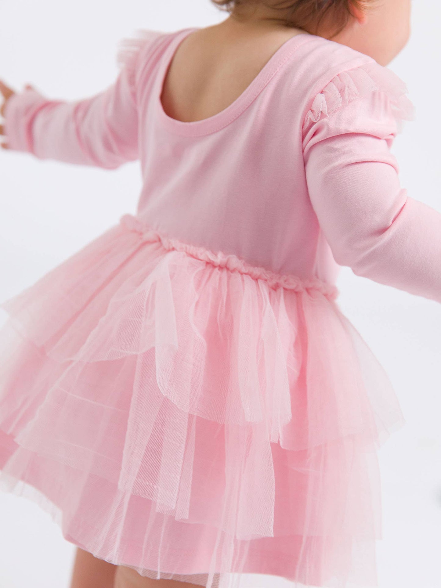Baby Girls Pink Flutter Tulle Long Sleeve Twirl Romper