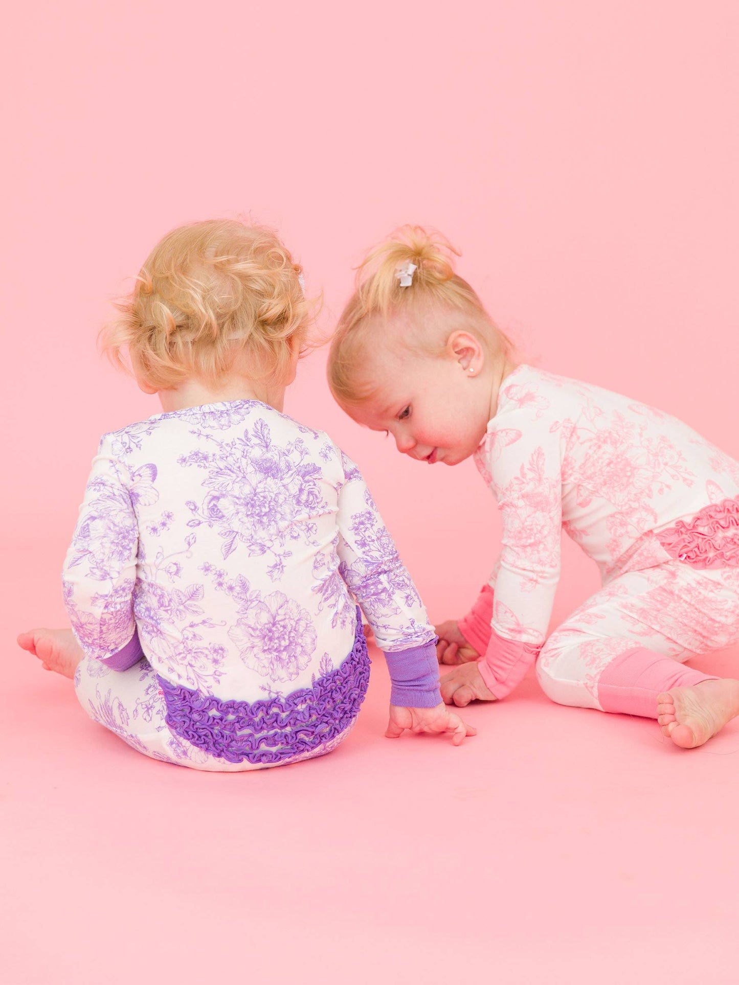 Purple Butterfly Garden Toile Convertible Ruffle Pajama