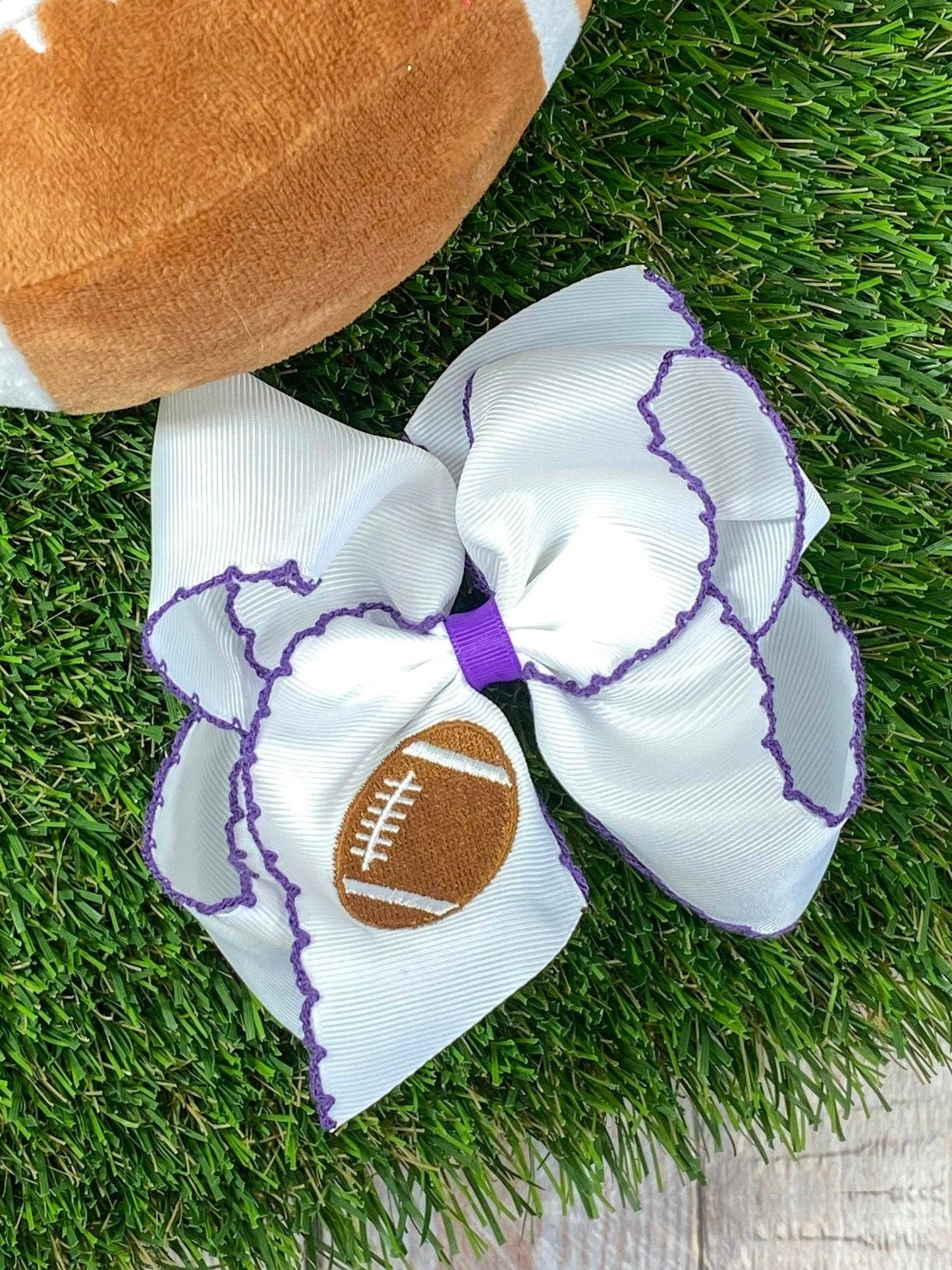 Football Embroidered Moonstitch Hair Bow