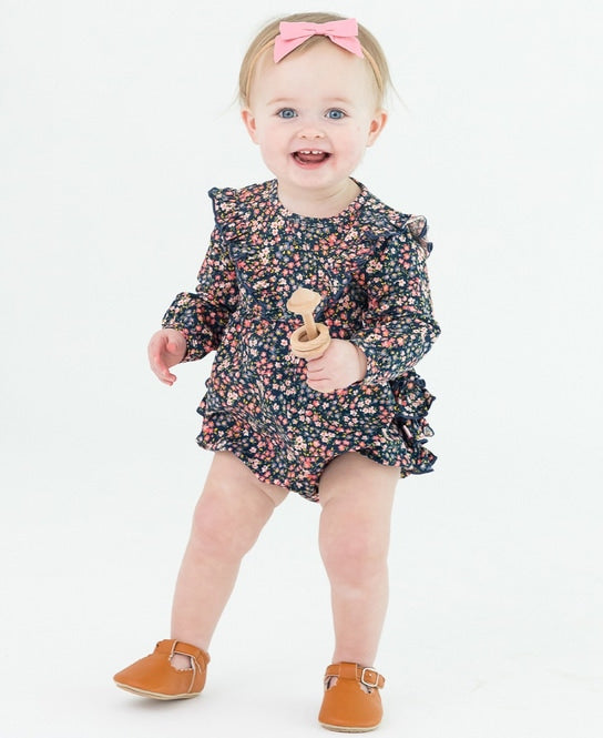 Knit Long Sleeve V-Ruffle Bubble Romper