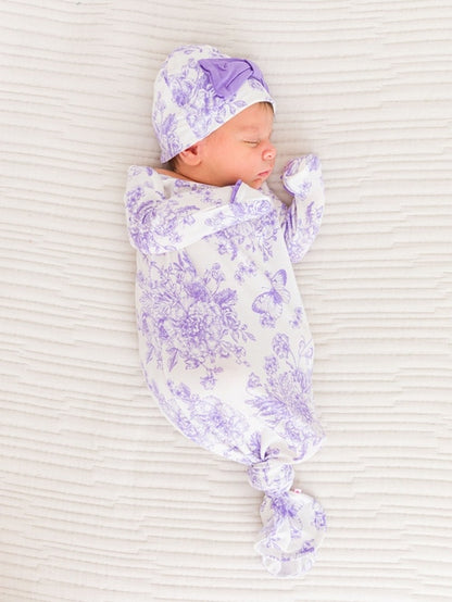 Wisteria Purple Butterfly Garden Bamboo Knotted Gown & Hat Set