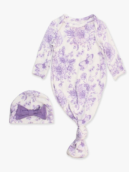 Wisteria Purple Butterfly Garden Bamboo Knotted Gown & Hat Set