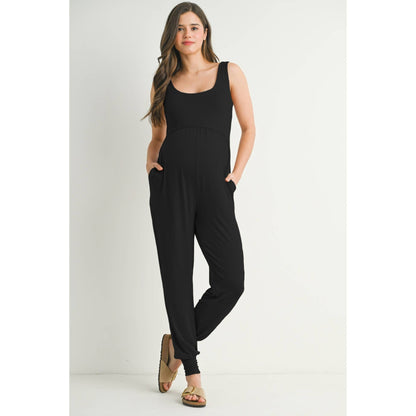 Scoop Neck Sleeveless Maternity Jogger Jumpsuit