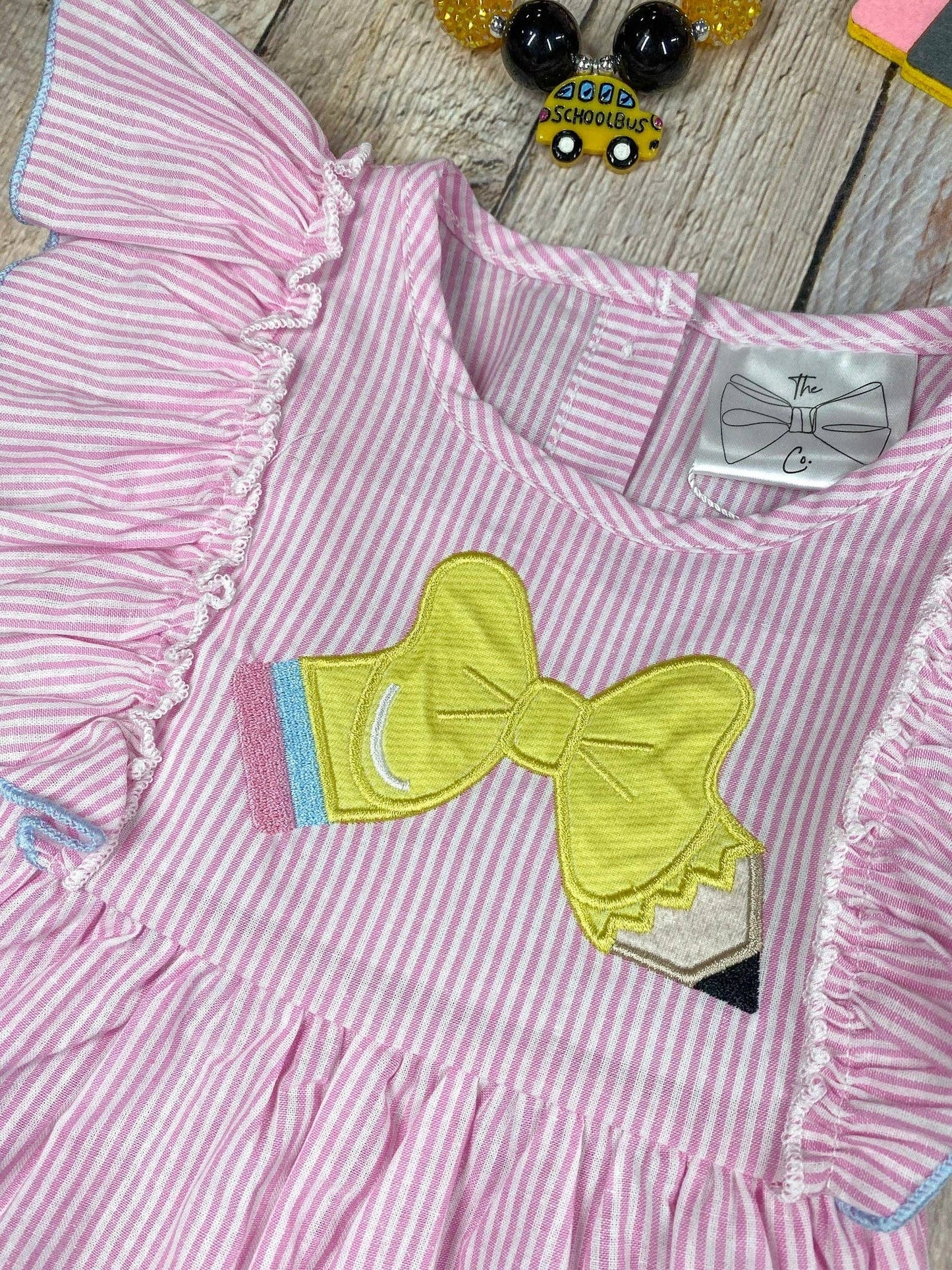 Pencil Bow Flutter Top & Ruffle Shorts Set | Girls School Outfit