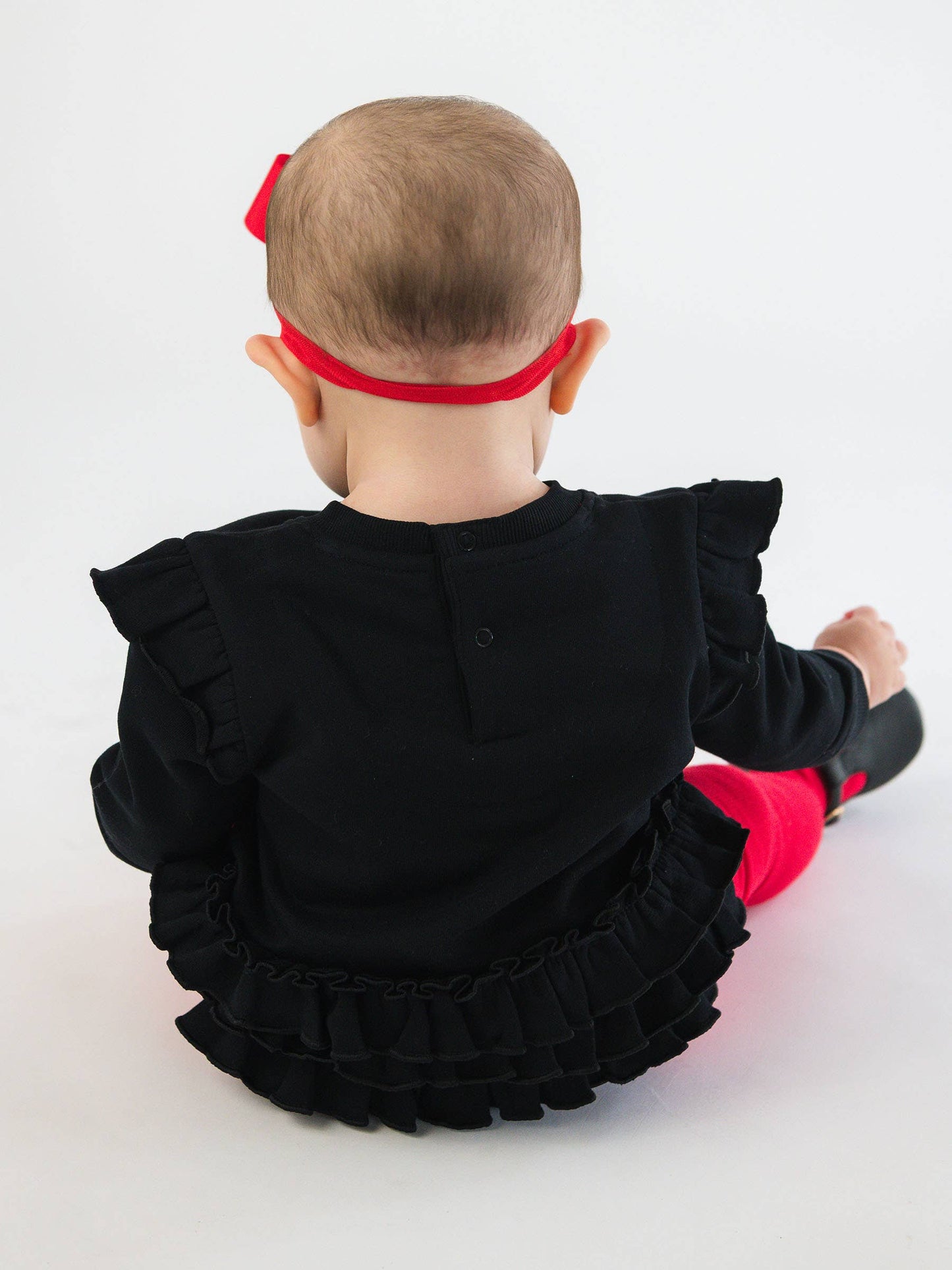 Baby Girls Nicholas Plaid Bow Black Applique Sweatshirt Bubble Romper
