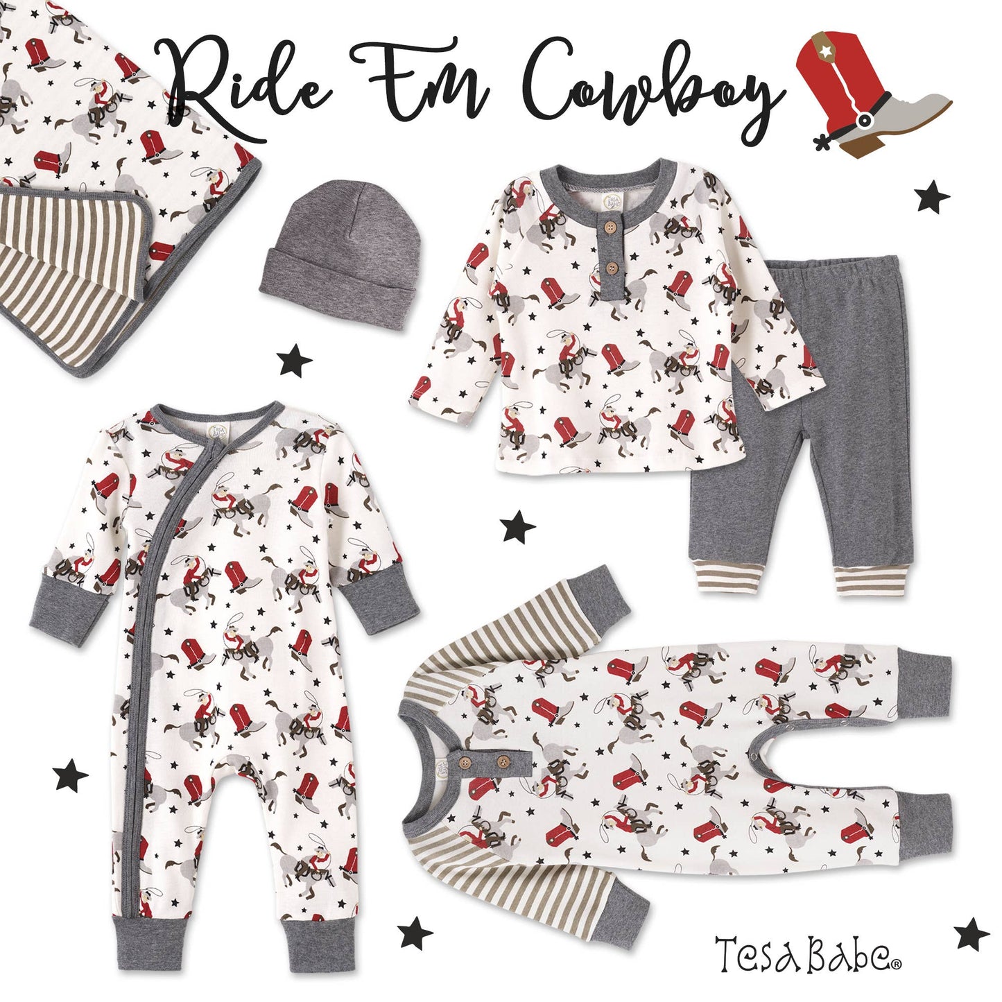 Baby Boy's Ride 'Em Cowboy Bamboo Zipper Romper