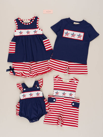 American Stars Smocked Cotton Ruffle Bubble Romper