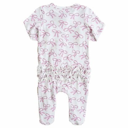 Blushing Bows Ruffle Zipper Footie