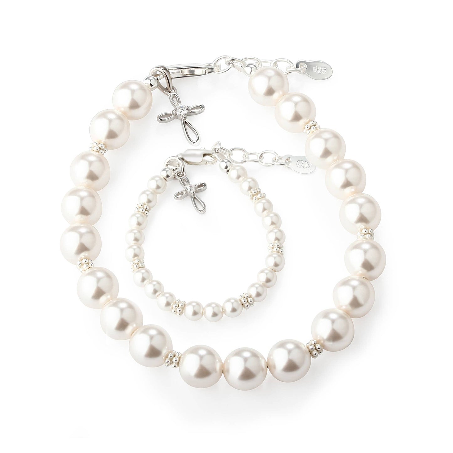 Mom and Me 2-Piece Pearl Cross Bracelet