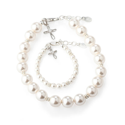Mom and Me 2-Piece Pearl Cross Bracelet