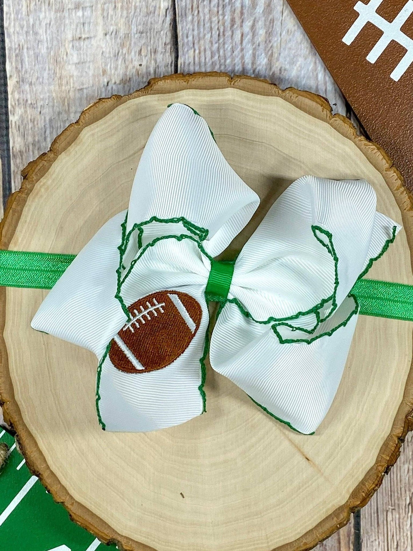 Football Embroidered Moonstitch Hair Bow