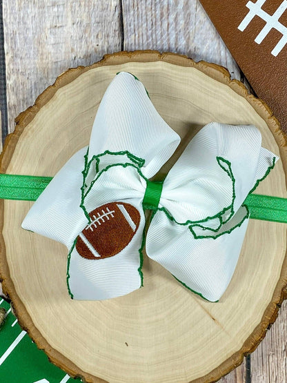 Football Embroidered Moonstitch Hair Bow