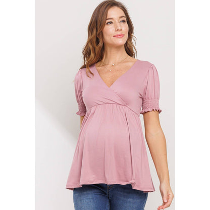 Surplice Smocked Sleeve Maternity Nursing Top
