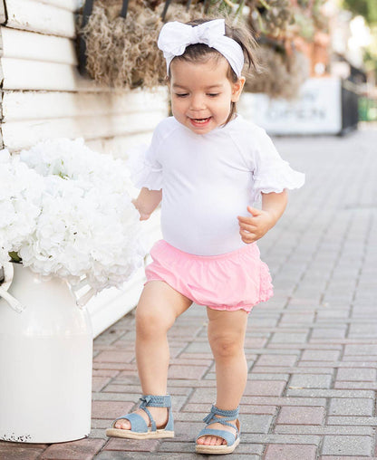 Baby Girls Baby Pink Woven RuffleButt Bloomer