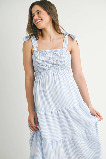 Striped Ruffle Tiered Maternity Midi Dress
