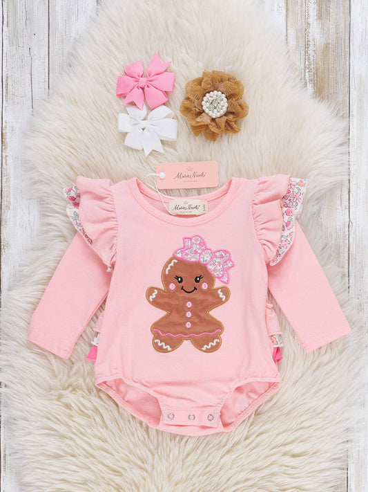 Gingerbread Dolly Embroidered Bubble Romper