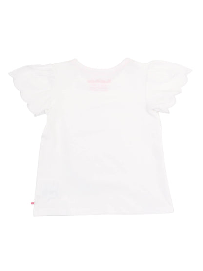 Girls White Knit Short Sleeve Scallop Tee