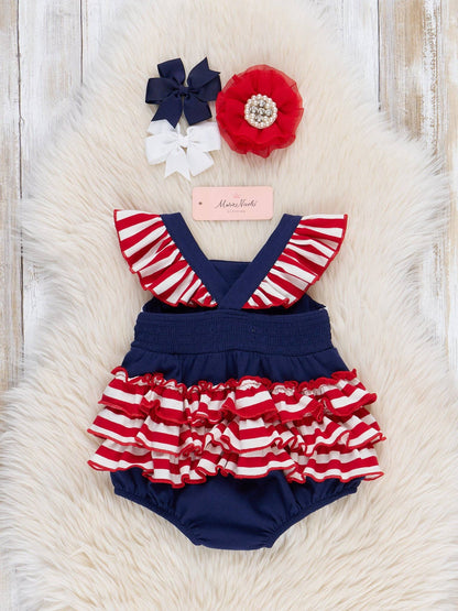American Stars Smocked Cotton Ruffle Bubble Romper