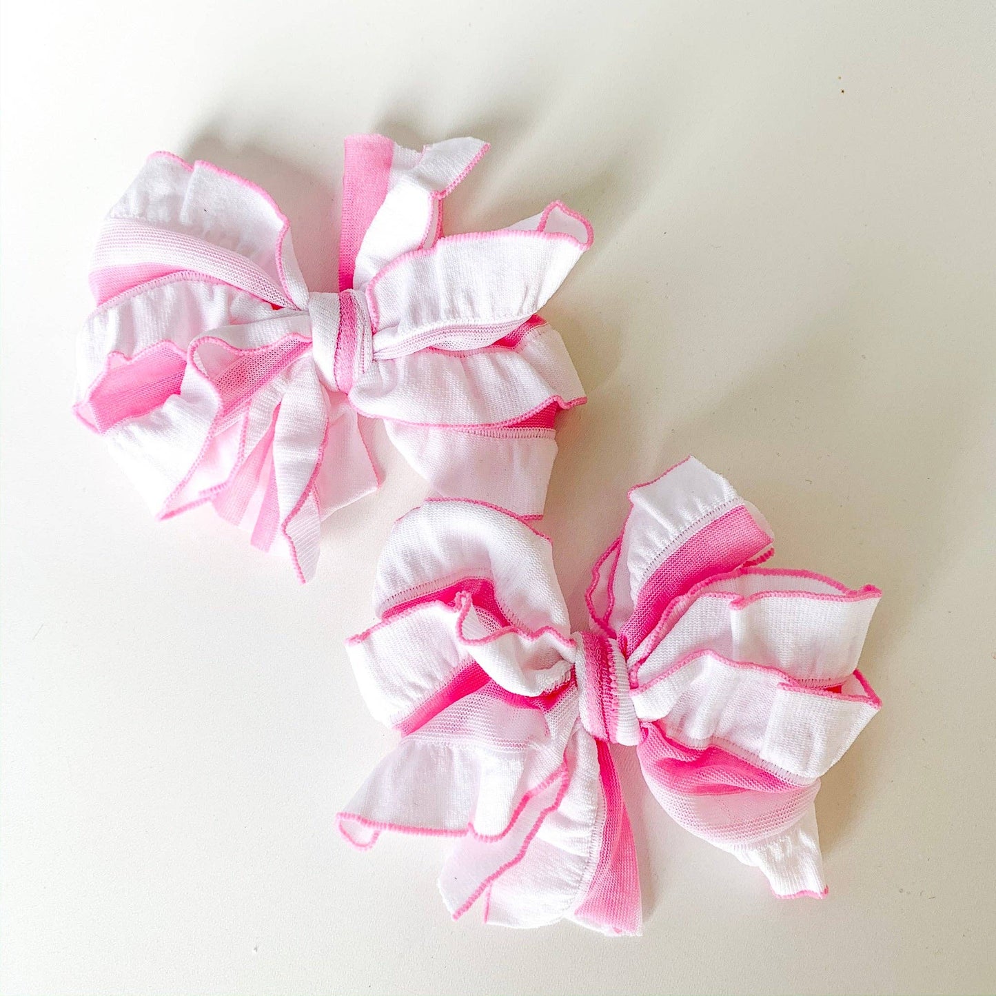 Ruffle Clip Set- Bubble Gum White Stripe