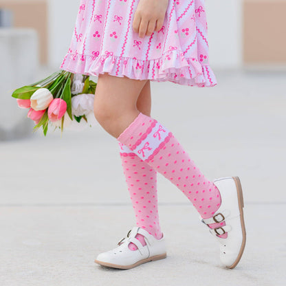 Pink Bow Scalloped Knee Socks