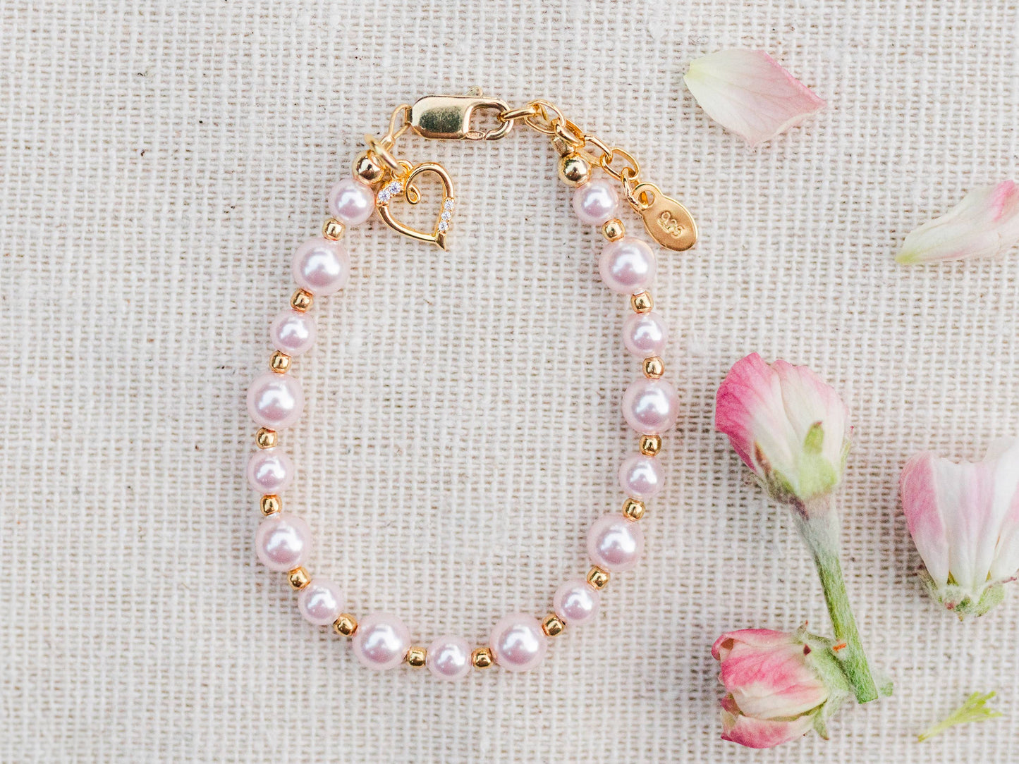 14K Gold-Plated Pink Pearl Baby Heart Bracelet