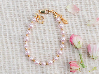 14K Gold-Plated Pink Pearl Baby Heart Bracelet