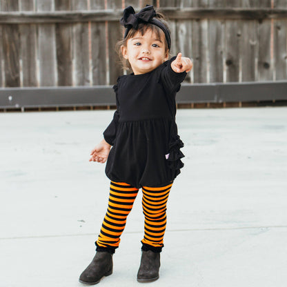 Baby Girls Black Knit Long Sleeve Flutter Bubble Romper