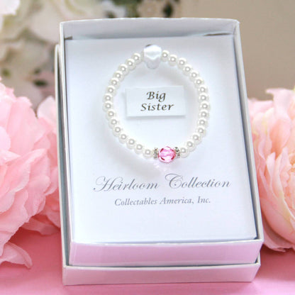 Big Sister Pearl Bracelet with Pink Crystal