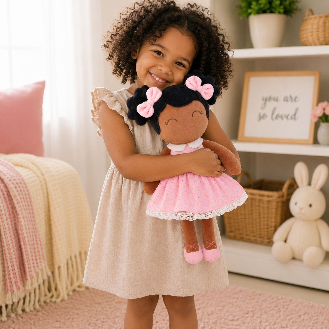 16" Keepsake Plush Doll - African American Pink Dress