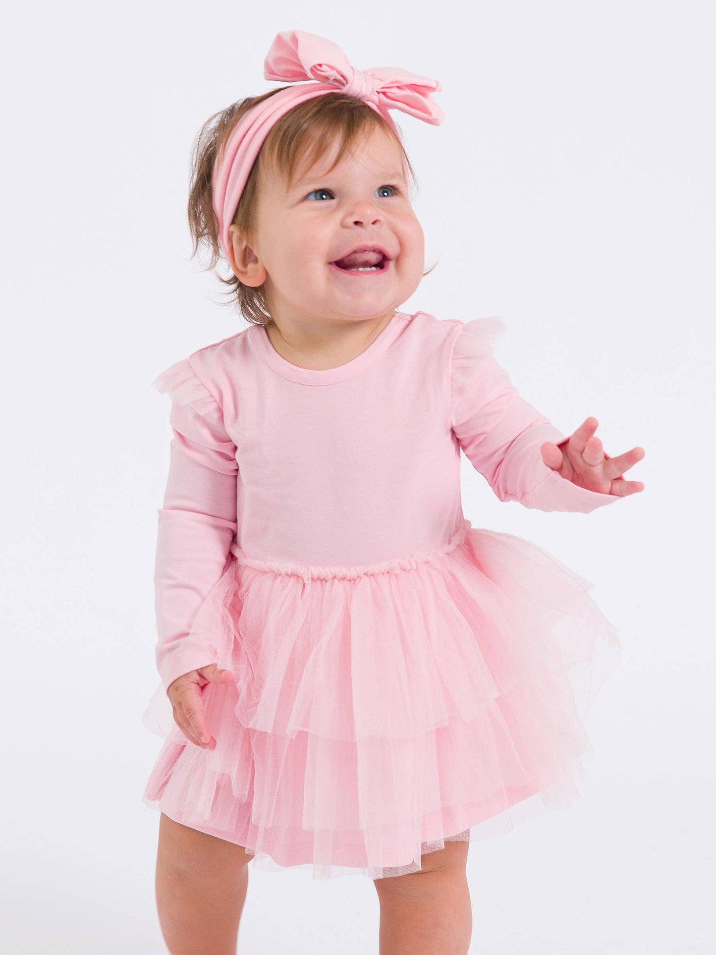 Baby Girls Pink Flutter Tulle Long Sleeve Twirl Romper