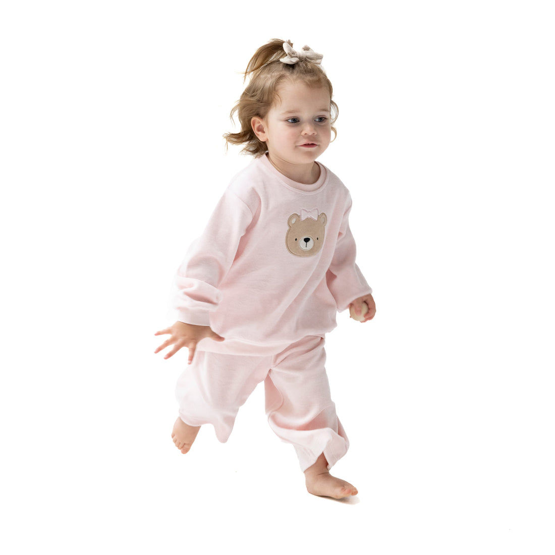 L/S Shirt & Pant Set - Velour Teddy Bear