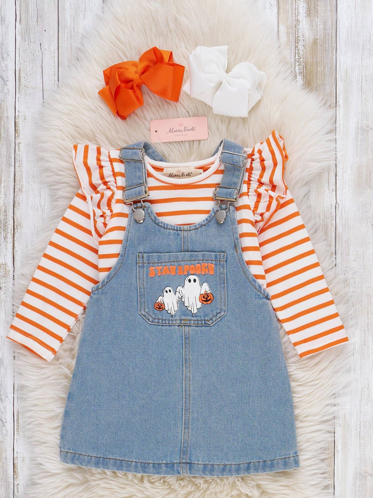 Ghostly Orange Stripes Denim Skirtall Set