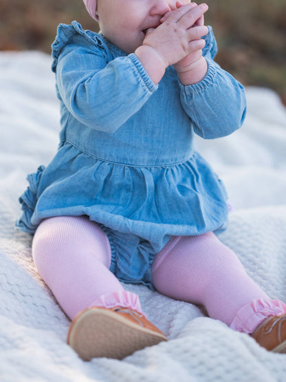 Baby Girls Light Wash Long Sleeve Flutter Bubble Romper