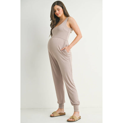 Scoop Neck Sleeveless Maternity Jogger Jumpsuit