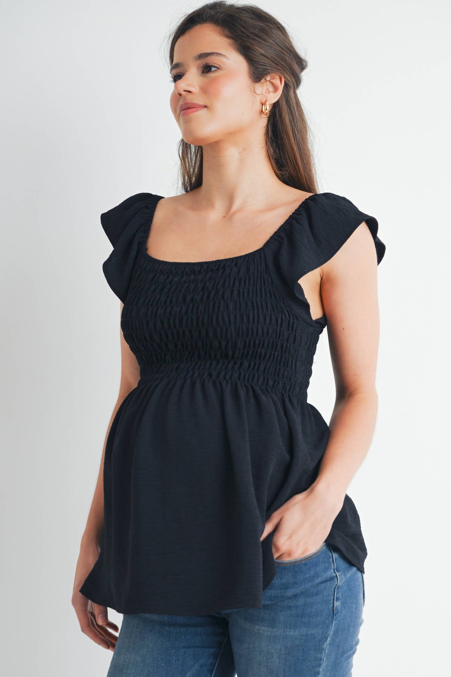 Flutter Sleeve Smocked Maternity Top