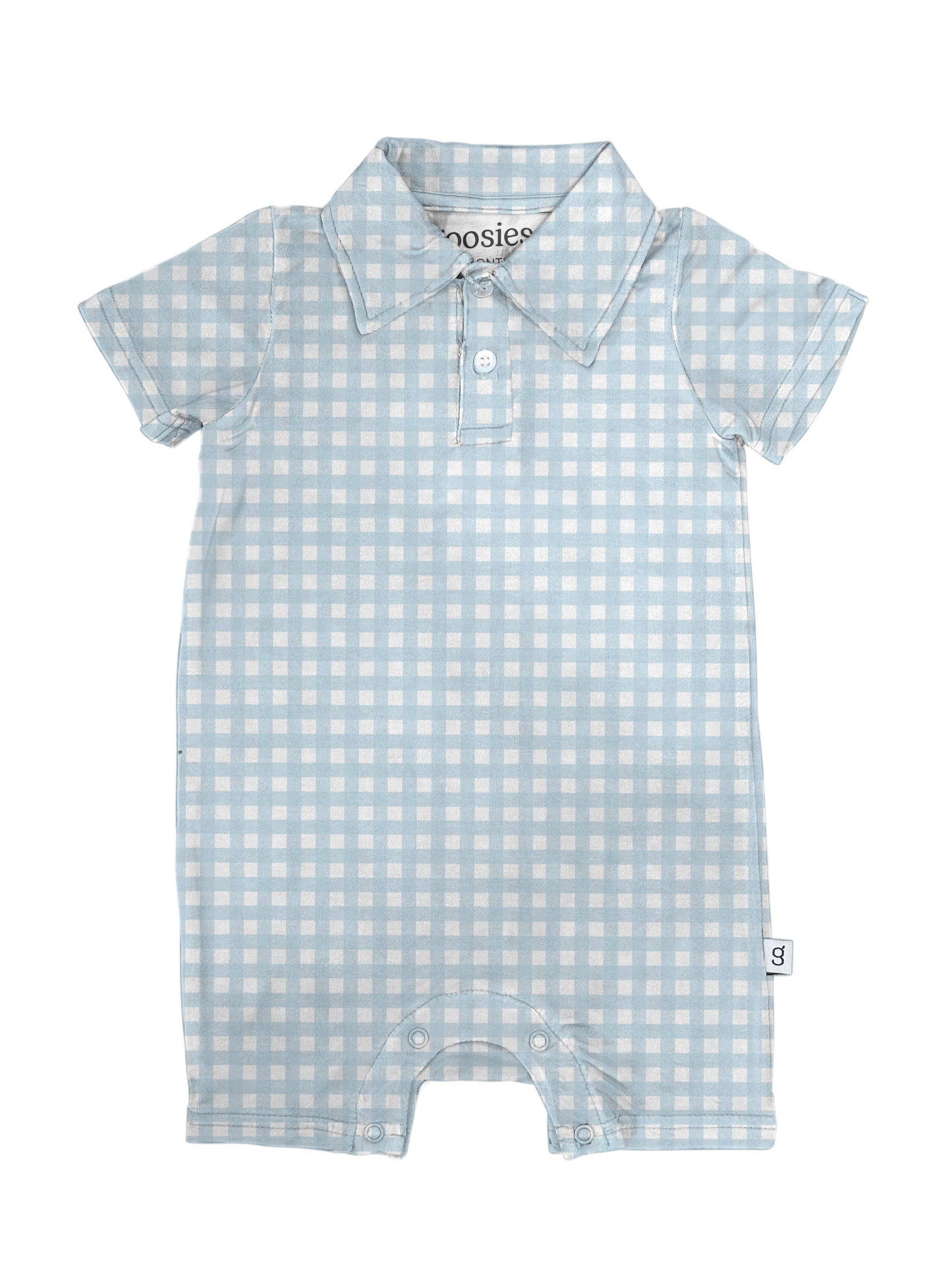 Baby Blue Gingham- Short Sleeve Polo Romper