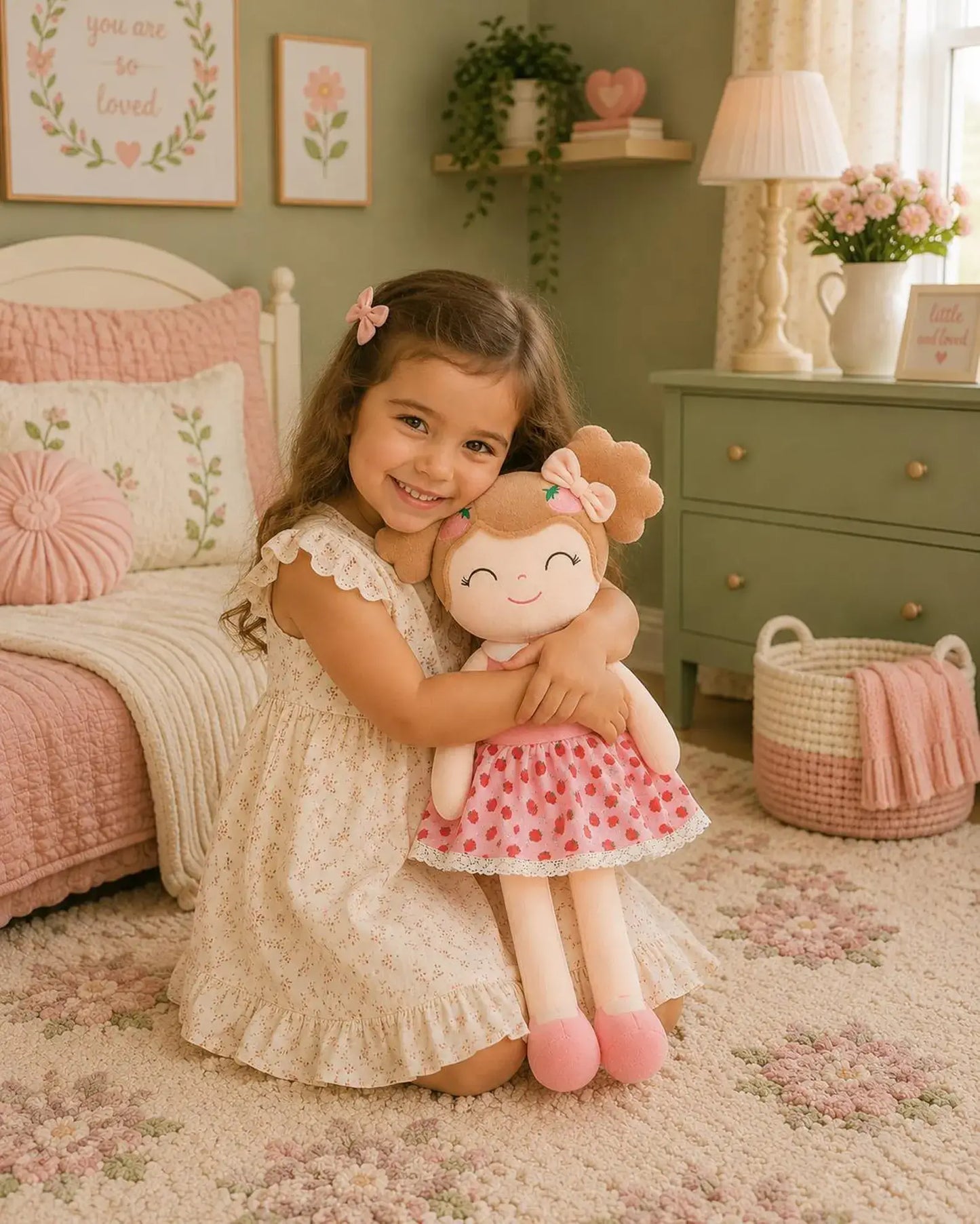 16" Keepsake Plush Doll - Strawberry Dress Light Brown Hair