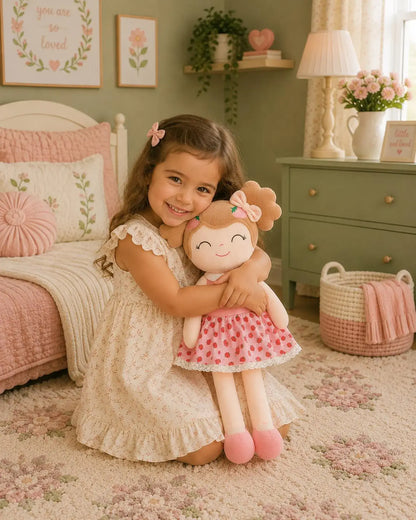 16" Keepsake Plush Doll - Strawberry Dress Light Brown Hair