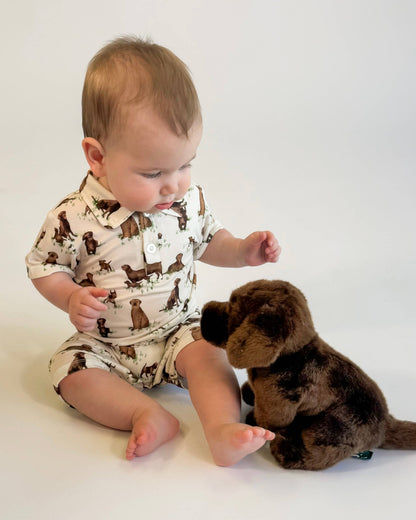 Chocolate Lab Dogs - SS Polo Romper 