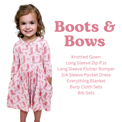 Cowgirl Boots & Bows LS Zip PJ