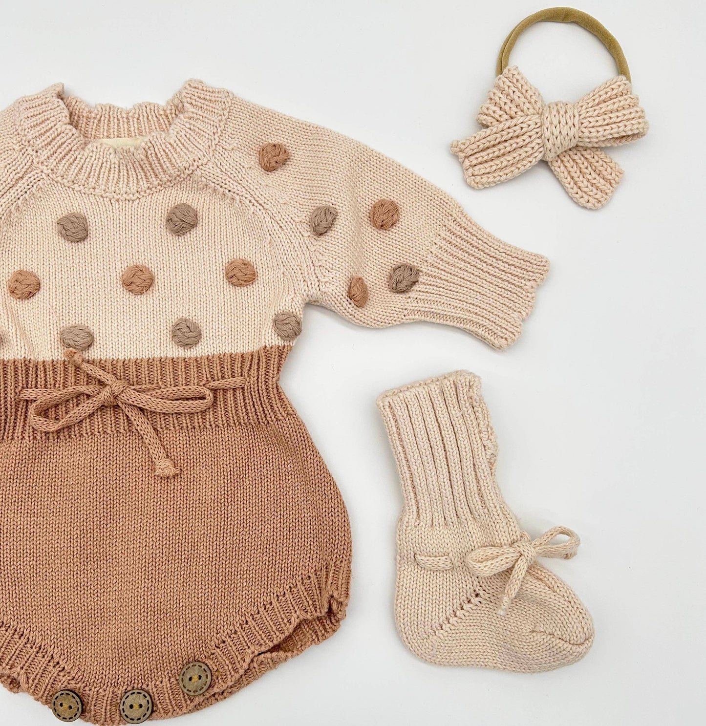 Lottie Dot Knit Romper – Apricot Sunset