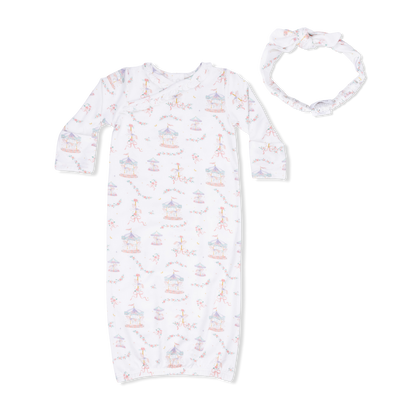 Kimono Gown and Knot Headband - Carousel with Bows