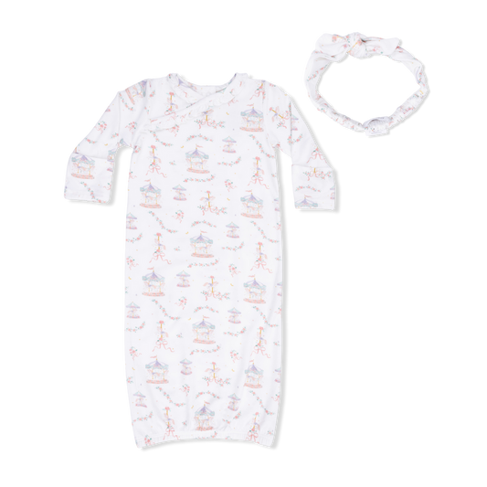 Kimono Gown and Knot Headband - Carousel with Bows
