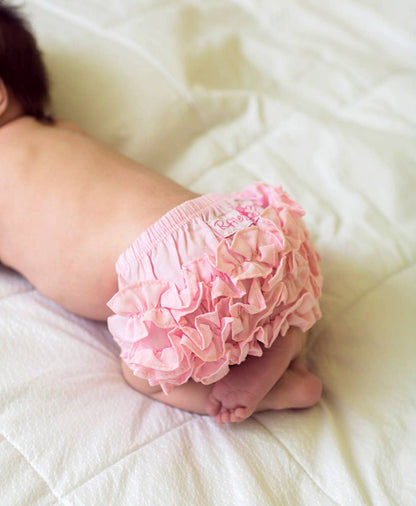 Baby Girls Baby Pink Woven RuffleButt Bloomer